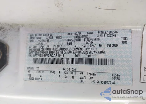 2007 Ford E-150 Commercial/Recreational from USA, damaged, VIN 1FTNE14W27DA71649